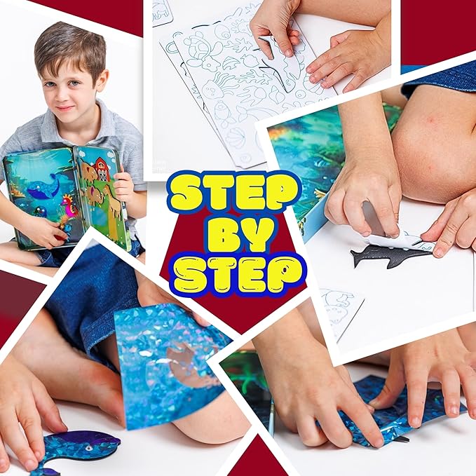 Foil Fun Art Kit for Kids - Reusable Animal Foil Art for Girls & Boys, DIY Mess-Free Girls Craft Kit w/Magnets, Ideal Travel Toy & in Car Activities for Kids Ages 4 5 6 7 8 9 10 11 12