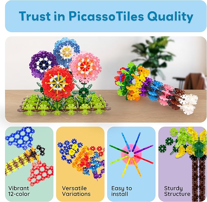 PicassoTiles Building Chips Interlocking Disc Construction Blocks in 12 Colors STEM Learning Early Education Toy Engineering Playset Child Brain Development for Toddlers Girls Boys Kids Age 3+ PTF108