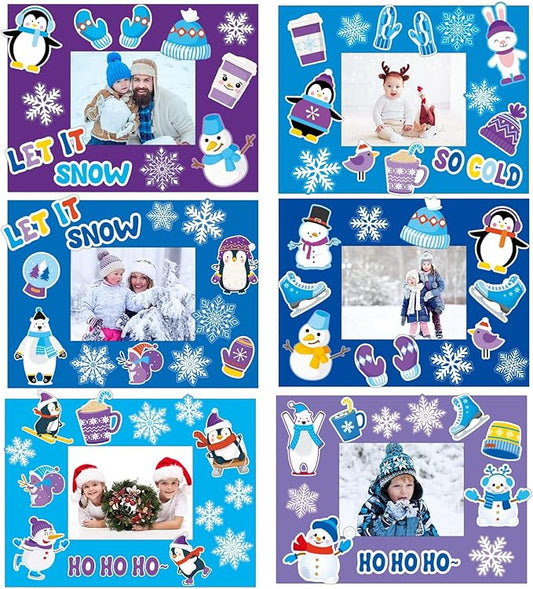 30 Packs Winter Craft Kits for Kids, Holiday DIY Picture Frame Craft Snowflake Penguin Polar Bear Art Party Favor Home Classroom Game Activities