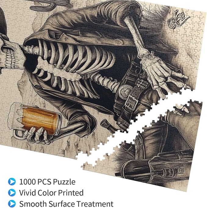 The Skeletons in The Desert Drink Alcohol,1000 Piece Wooden Puzzle for Adults,Unique Artwork for Adults,Brain Training Challenge,Stress Relief Activity,Eco-Friendly Woodens Pieces