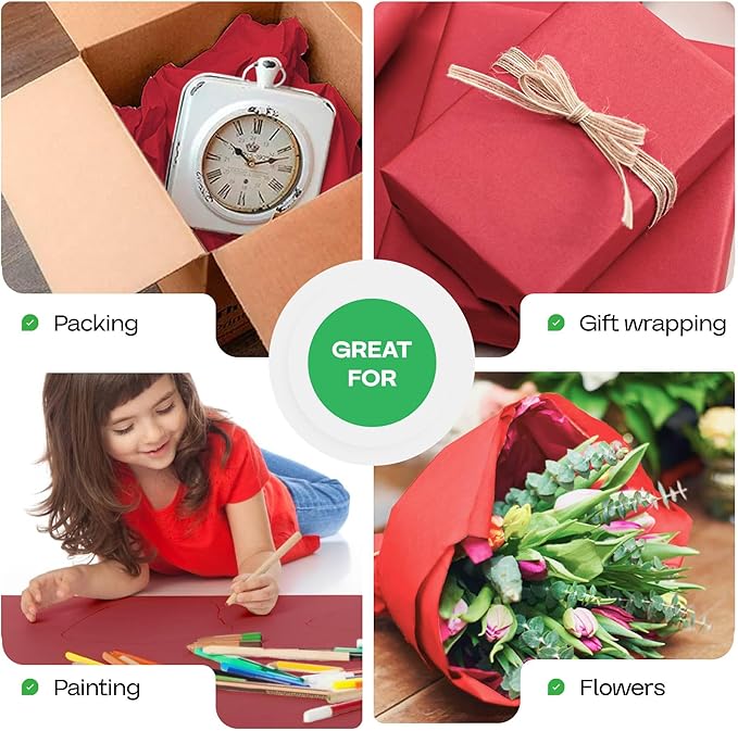 Red Kraft Paper Roll 36" x 2160" (180 feet) - USA-Made Craft Paper Roll 45 lb Thickness for Art - Red Wrapping Paper for Gift Wrapping & Moving - High-Density Roll for School by IDL Packaging