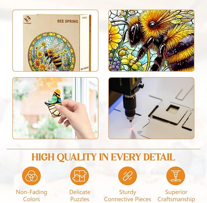 Wooden Puzzles for Adults, Wooden Jigsaw Puzzles for Adults Kids, Bee Spring Unique Shaped Wood Puzzles Adult, Creative Birthday Gifts for Friends Family Game, Home Decor (8.5 * 8.5in 100pcs)