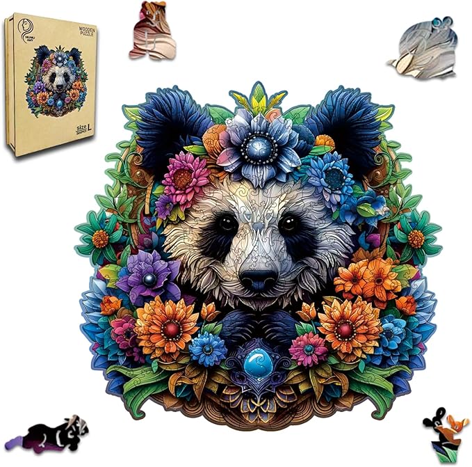 Wooden Puzzles for Adults,Panda Design Jigsaw Puzzles 300 Piece,Thanksgiving Birthday Gifts Family Game,Unique Shape Puzzle Challenge 14.9 x 14.9 Inch