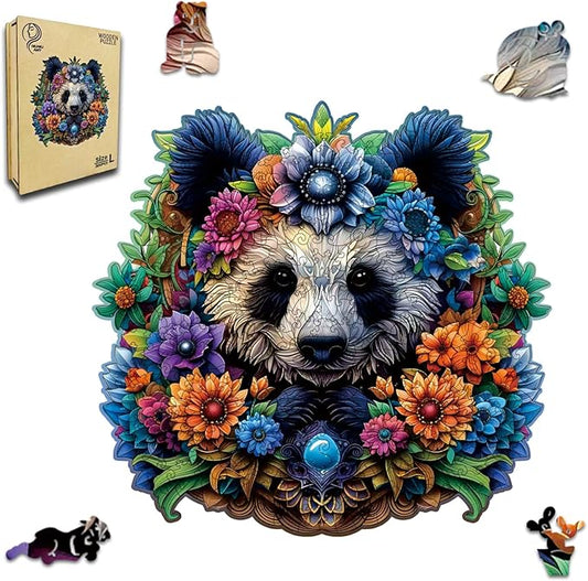 Wooden Puzzles for Adults,Panda Design Jigsaw Puzzles 300 Piece,Thanksgiving Birthday Gifts Family Game,Unique Shape Puzzle Challenge 14.9 x 14.9 Inch