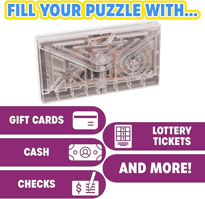 BILZ Money Puzzle E-Lope - 2 Pack - Brain Teasing Maze for Cash or Gift Cards - Perfect for Christmas or Birthdays - Fun & Reusable Game