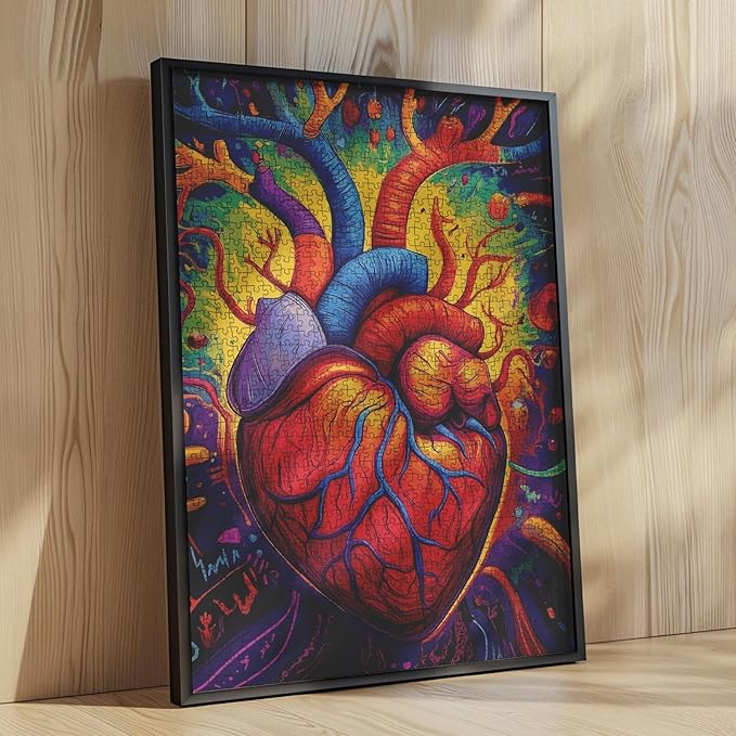 1000 Piece Jigsaw Puzzles for Adults Graffitic Men Heart Painting Jigsaw Puzzle Human Organ 1000 Pieces Puzzles Game Scandinavia Wall Decor DIY Craft Medical Anatomy Puzzle Art Hospital Decor(Red)