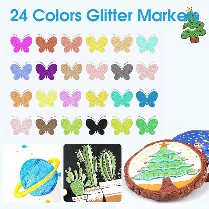 Glitter Marker Pens Shimmer Sparkle Paint Markers, Tween Teen Girl Gifts Trendy Stuff Crafts Art Supplies for Kids Ages 4 6 8 9 10 12 14 16 Year Old Glitter Art Marker for Kids Adults Crafts Supplies