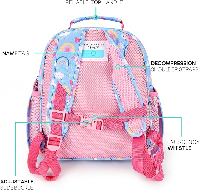 mibasies Kids Backpack for Girls: Girls Backpack 5-8 - Kindergarten Elementary School Bookbag for Girl - Rainbow Blue