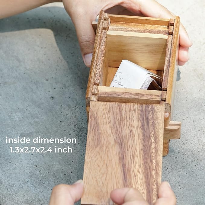 BSIRI Magic Sliding Box- Secret Box Brain Teaser Wooden Puzzle Boxes with Hidden Compartments. Ideal Mystery Jewelry, 3D Puzzle Lock Box, Gift Card, and Money Puzzle Box