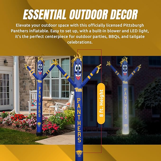 NCAA Pittsburgh Panthers Football Wacky Waving Inflatable Sports Fan - 6" x 36" x 96" Tube Guy with Built-in Fan & LED Lights - Outdoor Team Spirit Display