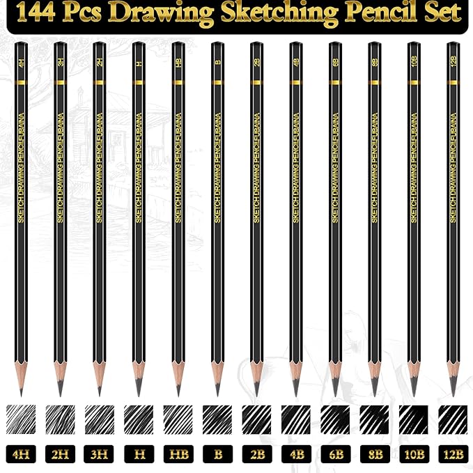 Humyoun 24 Pcs Sketch Drawing Pencils Kit Includes 5.5 x 8.5 Sketch Book and Graphite Pencils (12b - 4h) Top Spiral Bound Sketch Pad for Artists Beginners Teachers