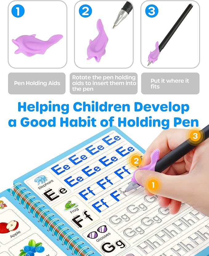 D-FantiX Magic Grooved Writing Practice for Kids Age 3-5, Reusable Grooved Handwriting Practice for Kids 5-7, Learn to Write Letter Tracing Books for Kids Kindergarten Preschool Learning Activities