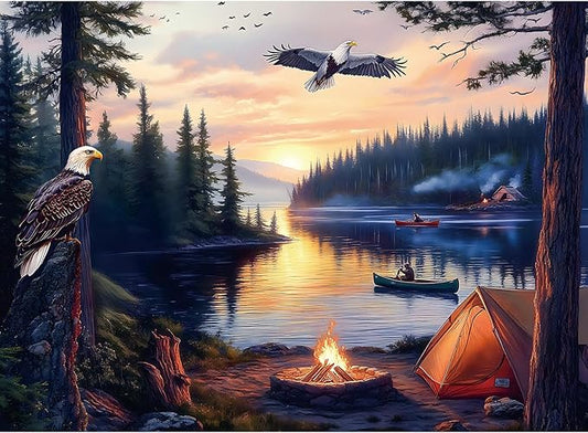 500 Piece Jigsaw Puzzle for Adults – Peaceful Lake Sunset with Eagles and Campfire | Nature Landscape | Relaxing 500 Piece Puzzles for Adults & Great Puzzle for Family Time or Display (20.5" x 15")