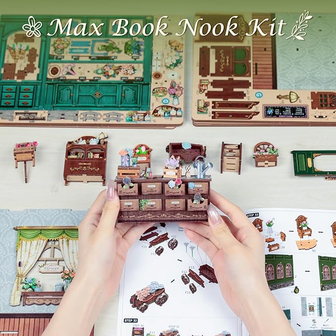 CUTEBEE Book Nook Kit, DIY Miniature House Kits for Adult and Teens, Dollhouse Booknook Tiny House, Bookshelf 3D Wooden Puzzle, DIY Craft Gifts for Family and Friends (Blossom Florists)