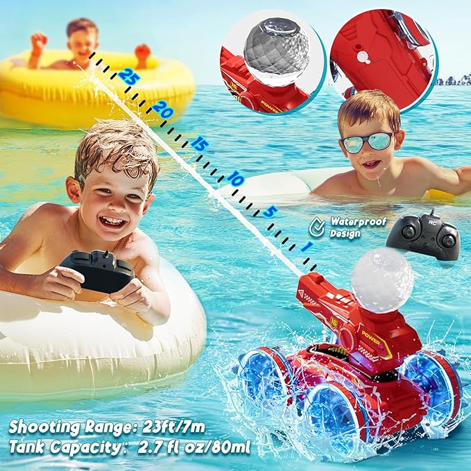 RC Submarine, 4-in-1 Remote Control Boat with Water Gun, Amphibious RC Cars for Kids, Pool Toys for Boys and Girls, Remote Control Water Toy for 3-12 Years Old Summer Outdoor Indoor Play