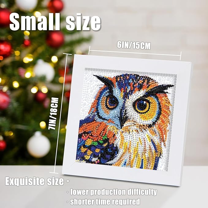 geesfayan Diamond Art Kits for Kids Ages 8-12,6 Inch DIY Gem Art Painting with 7 Inch Frame, Complete Starter Kit for Beginners, Creative Arts & Crafts Gift for Girls & Boys (Owl)