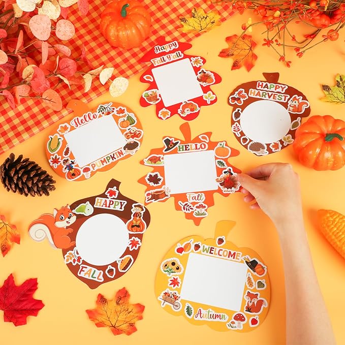 24 PCS Fall Picture Frame Crafts Paper Thanksgiving DIY Photo Frame Crafts Pumpkin Maple Leaf Pine Cone Photo Holder Decor for Thanksgiving Game Activitie (Squirrel)
