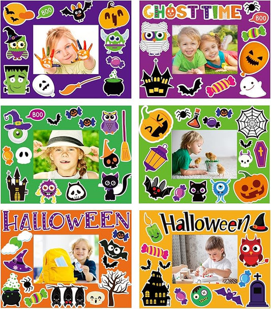 30 Packs Halloween Arts and Crafts for Kids Picture Frame Craft Kits Photo DIY Craft Set Bulk Pumpkin Maple Leave Turkey Stickers Children Classroom Kindergarten Preschool Game Activities Ages 4-12