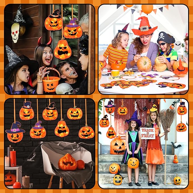 Tinlade 32 Sets Halloween Suncatcher Crafts Kit Pumpkin Suncatcher Paper Crafts with Tissue Paper DIY Window Stained Glass Effect Hanging Ornaments for Autumn Halloween DIY Activities Party Favors