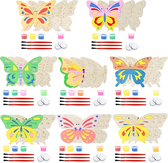 LARDUX Butterfly Party Favors, 24PCS DIY Wooden Arts & Crafts Painting Kit for Kid, Glow in The Dark Party Favors Family Crafts Birthday Party Christmas Gifts Toys for Boys Girls