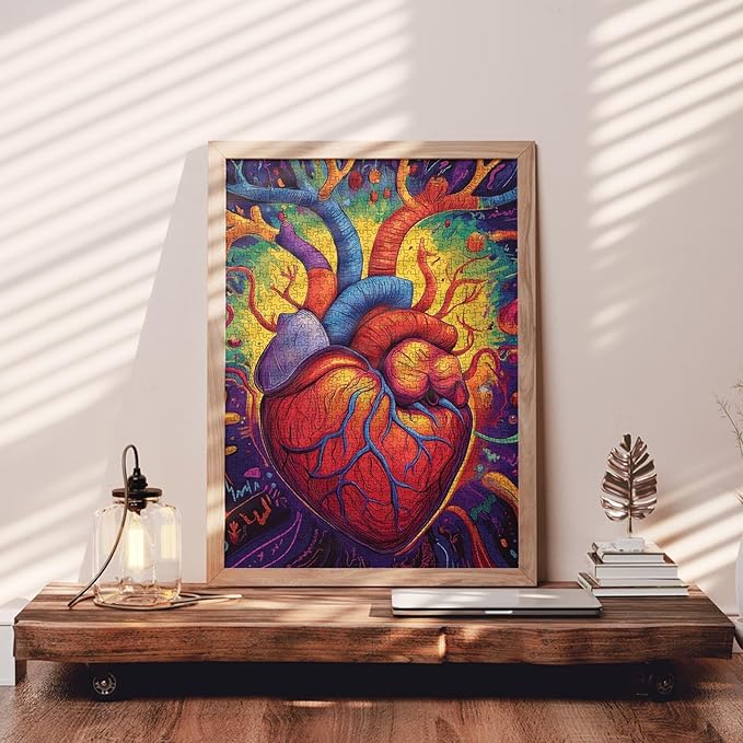 1000 Piece Jigsaw Puzzles for Adults Graffitic Men Heart Painting Jigsaw Puzzle Human Organ 1000 Pieces Puzzles Game Scandinavia Wall Decor DIY Craft Medical Anatomy Puzzle Art Hospital Decor(Red)