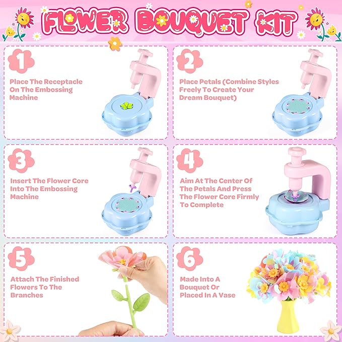 Kids Crafts, Arts and Crafts for Kids 4-6, Craft Kits, Frozen Toys, Fabric Flower Bouquets Toys, 6 Year Old Girl Birthday Gift, 8 Year Old Girl Birthday Gift, Christmas Gifts Halloween Crafts