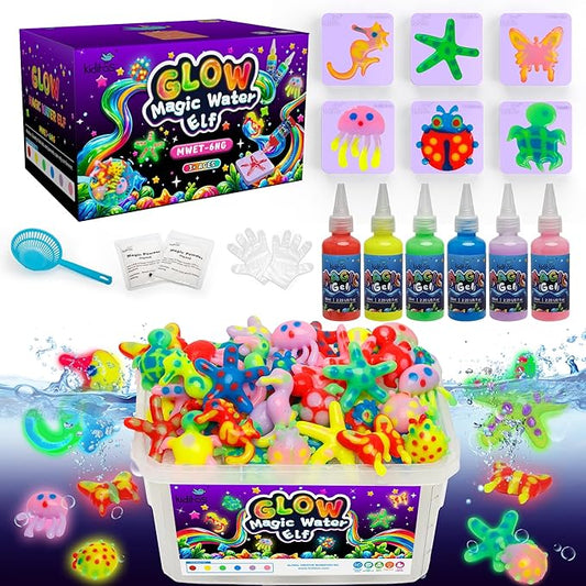 Kiditos Glow in The Dark Magic Water Elf Toy Kit-Squishies for Kids, 6 Gels & 6 Molds, Magic Gel Water Pets Sensory Toy, Fun DIY Craft Kit, Party Favors, Birthday & Christmas Gifts for Kids Ages 3+