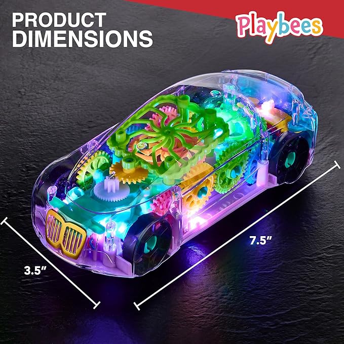 Light-Up Transparent Car Toy, Toys for Autistic Kids Ages 3-5 Sensory Toy for Kids with Autism Special Needs Toys, Bump and Go Toys for Toddlers Music and LED Effects Great Gift Idea