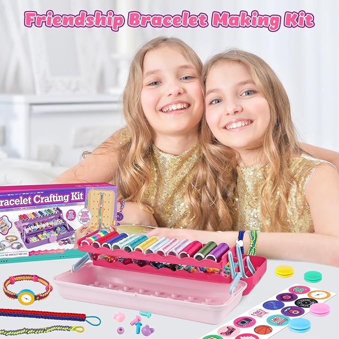 Hewaurorion Friendship Bracelet Making Kit Toys, Arts and Crafts String Maker Tool for Kids Ages 8-12, Bracelet DIY Christmas Birthday Present Gifts for Teen Girls (Red/Pink)