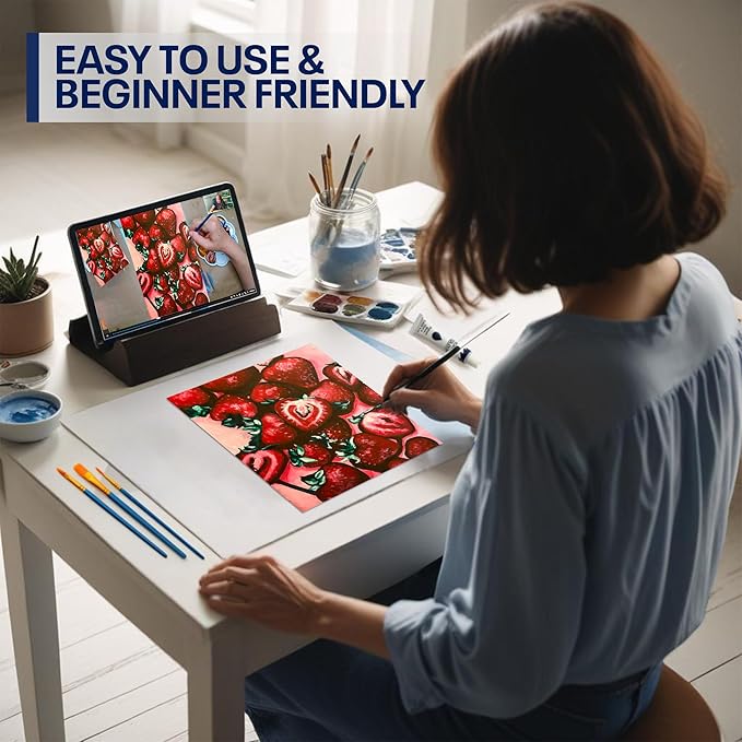 Painting4Real DIY Painting Class Kit for Adults with Video Tutorials: Learn to Paint Sweet Strawberries – How to Paint with Acrylics – Painting & Art Supplies – 9 Piece Acrylic Paint Set