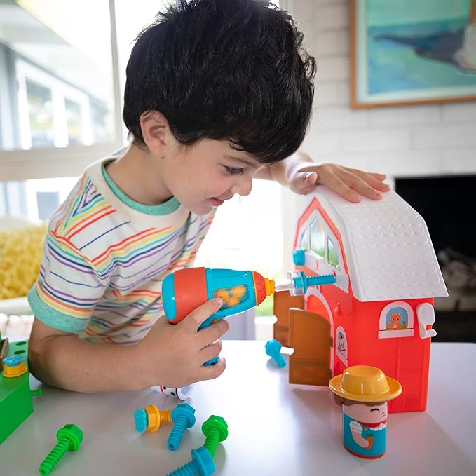 Educational Insights Design & Drill Bolt Buddies Barn - Construction Toys & Tools for Kids, Take Apart STEM Set with Real Electric Toy Drill, Pretend Play Building Kit, Gifts for Toddlers Ages 3+