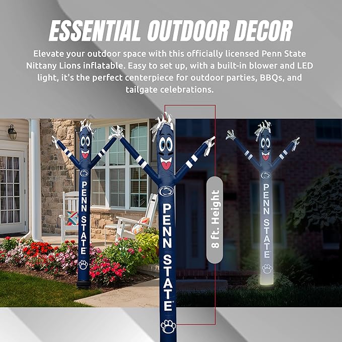 NCAA Penn State Nittany Lions Football Wacky Waving Inflatable Tube Guy with LED Lights & Built-in Blower - 6" x 36" x 96" Inflatable Tube Man Crazy Sports Fan Outdoor Party Decoration