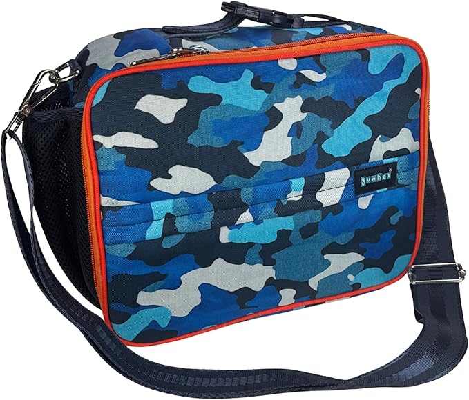 Yumbox Kids Lunch Bag, Holds Lunch Box and Water Bottle, 3 Ways to Carry, Zip Closure, Inside Zipper Netting, Wipe Clean Fabric with EVA lining for extra insulation (Camo)