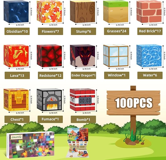 Magnetic Blocks 100Pcs Magnetic Tiles Building Toys Construction Toys STEM Sensory Construction Toys for 3 4 5 6 7 8 Year Old Boys & Girls, Creative Kids Games Kids Toy
