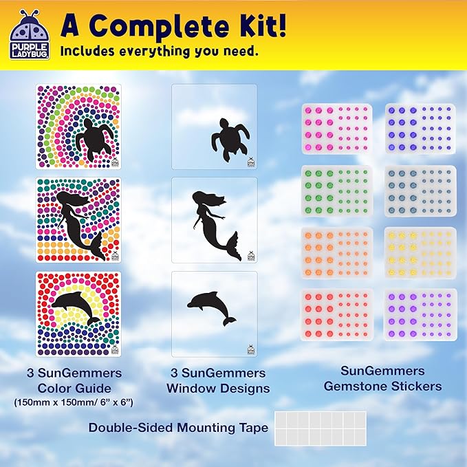 SUNGEMMERS Gem Window Art Suncatcher Kit for Kids 6-8 9 10 11 12 - Birthday Gifts for 7 Year Old Girl, Fun Diamond Art Summer Mermaid Gifts for Girls - Arts & Crafts for Kids, Toys for Ages 5-7