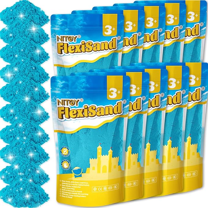 NiToy FlexiSand 19lbs Value Pack of Moldable Self-Sticking Sand, Never Dries Out Fun for 3 Years and Up Kids, Bulk Refill for Sensory Sand Box Toys, Ideal for Shaping and Molding (Dark Blue)