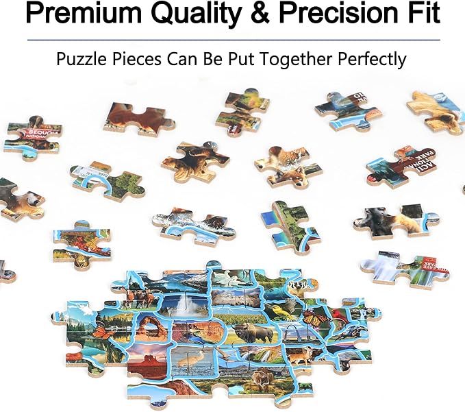 LELEMON Puzzles for Kids Ages 4-6,National Parks Map 100 Piece Puzzles for Kids Ages 4-8 in a Metal Box,Educational Jigsaw Puzzles 100 Piece Puzzle Games Puzzle Toys for Girls and Boys