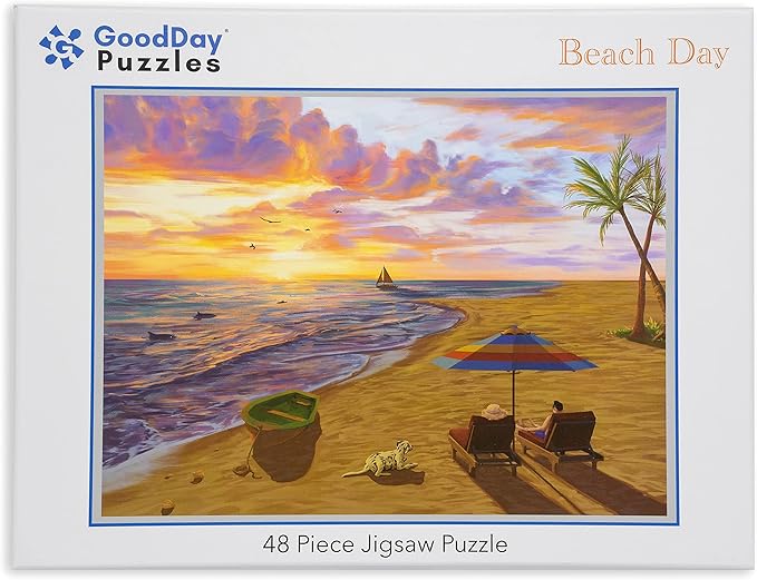 Large Piece Jigsaw Puzzle – Easy & Colorful, Dementia & Memory Activities for Seniors, Elderly Gifts, 48 Pieces, Beach Day
