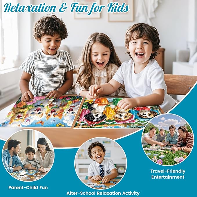 3-Pack 100 Piece Puzzles for Kids,Cute Dogs Cats Tigers Animals Puzzle for Kids Age 4-6 6-8 8-10,Unique Large Piece Jigsaw Puzzle,Recycled Paper,Bright & Colorful Educational Puzzle,Boys Girls Gift