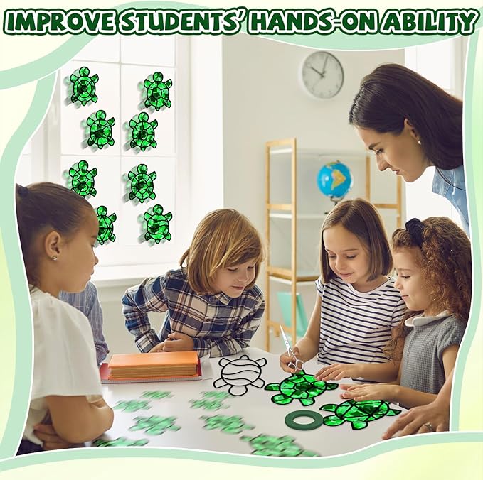 QOUBAI 32 Sets Turtle Suncatchers Craft Kit DIY Window Stained Glass Effect Sea Animals Paper Crafts for Home School Classroom Decoration Kid Ocean Sea Birthday Gift Creative Art Project Activity Game