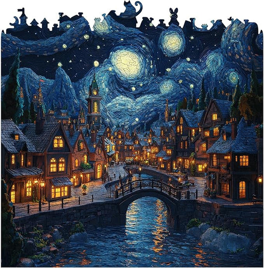 Wooden Puzzles for Adults 300 Piece, Hard Impossible Wood Puzzles for Adults, Unique Shaped Landscape Painting Challenge Puzzle, Exquisite Packaging, Best Gifts Toys for Family Friends