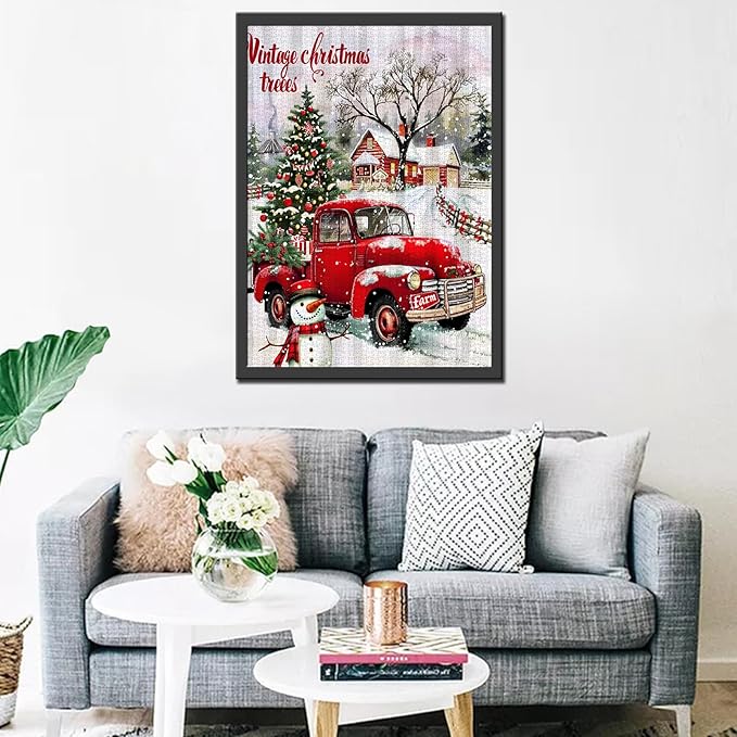 Christmas Puzzles 1000 Pieces for Adults, Families (Christmas Tree,Wooden House,Red Car,Forest) Pieces Fit Together Perfectly 19.7''x27.6''inch Winter Landscape Magic Puzzle Art Boho Gift(Red)