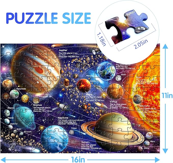 100 Piece Puzzles for Kids Ages 4-8-10, Solar System Puzzles 100 Pieces for Kids Science Educational Space Planet Puzzle Toys for Kids 4-6, 5-8, 6-8, 8-10 Boys Girls