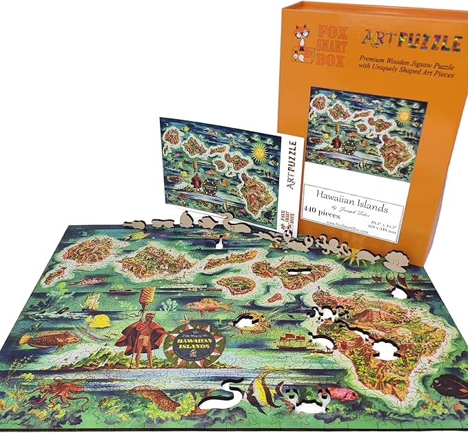 Wooden Puzzle for Adults - Uniquely Shaped Pieces - Made in The USA by FoxSmartBox - 440 Pieces - Hawaiian Islands