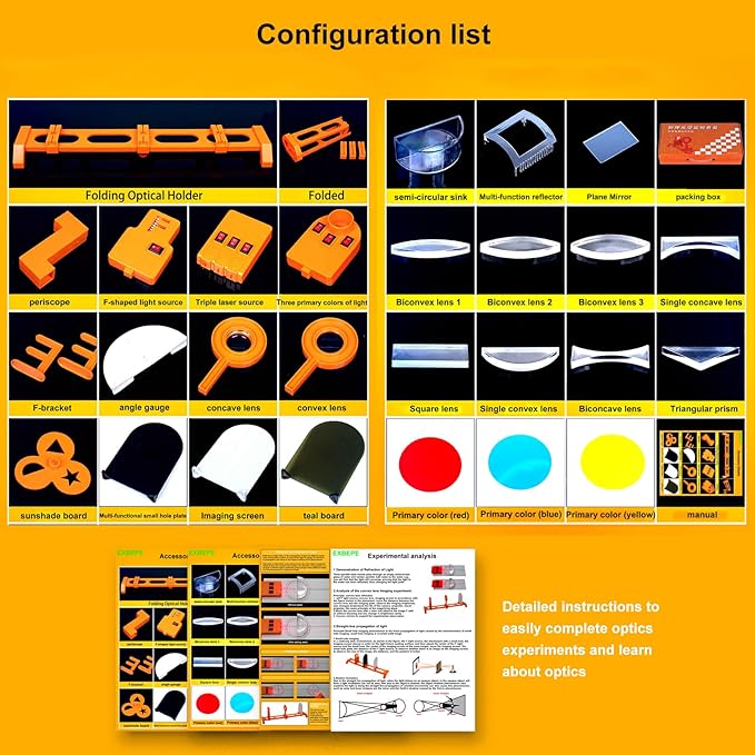 Physics Optics Experiment Set Refraction and Reflection of Light,Convex Lens and Small Hole Imaging Experiment, Three Primary Colors of Light School Optics Learning Educational Science Kits