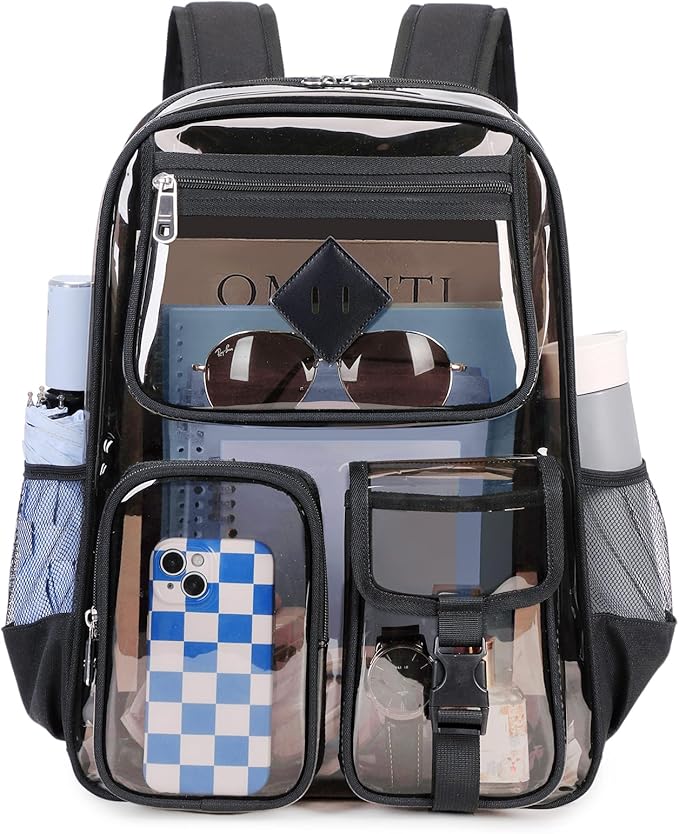 Clear Backpack for School,Heavy Duty PVC Transparent Bookbag for Girls Stadium Approved See Through Backpack