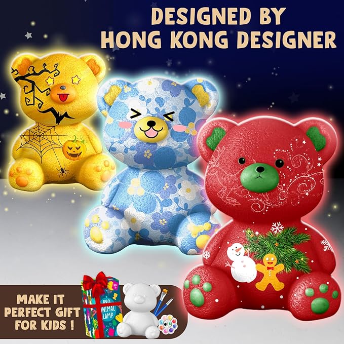 Goodyking Paint Your Own Bear Lamp Kit, DIY Night Light, Arts & Crafts for Teens Girls Boys, Painting Kit for Kids, Room Decorations, Christmas Crafts Birthday Gifts for Kids Ages 3 4 5 6 7 8 9
