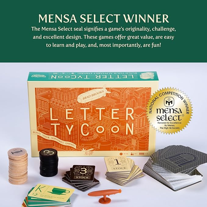 Letter Tycoon: Mensa Select Word-Building Strategy Game for Families and Friends, Ages 10+, 2-5 Players