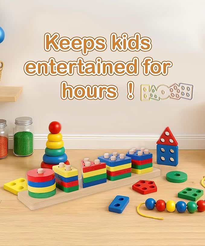 Montessori Wooden Shape Sorter Toy for Toddlers 1-3 – Multicolor Color Sorting & Stacking Toys, Educational Early Learning Sensory Toy, Fun Preschool Gift for 2 Year Olds