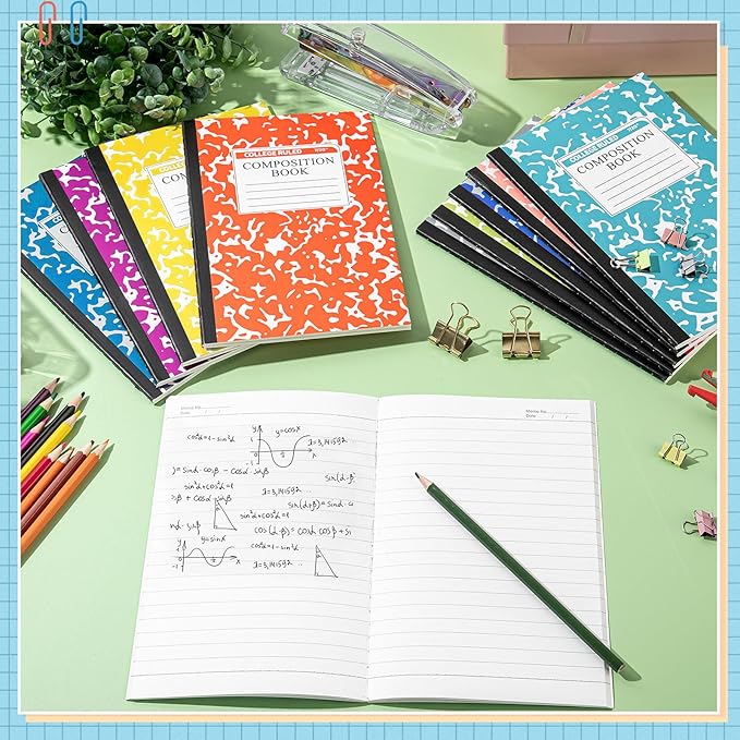 Fainne 100 Pack A5 Composition Notebooks Bulk College Ruled Composition Notebooks Marble Covers Notebook for Student Classroom Office Supplies 30 Sheet/60 Page(Light Color)
